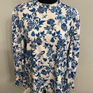 White & Blue Flower Blouse
